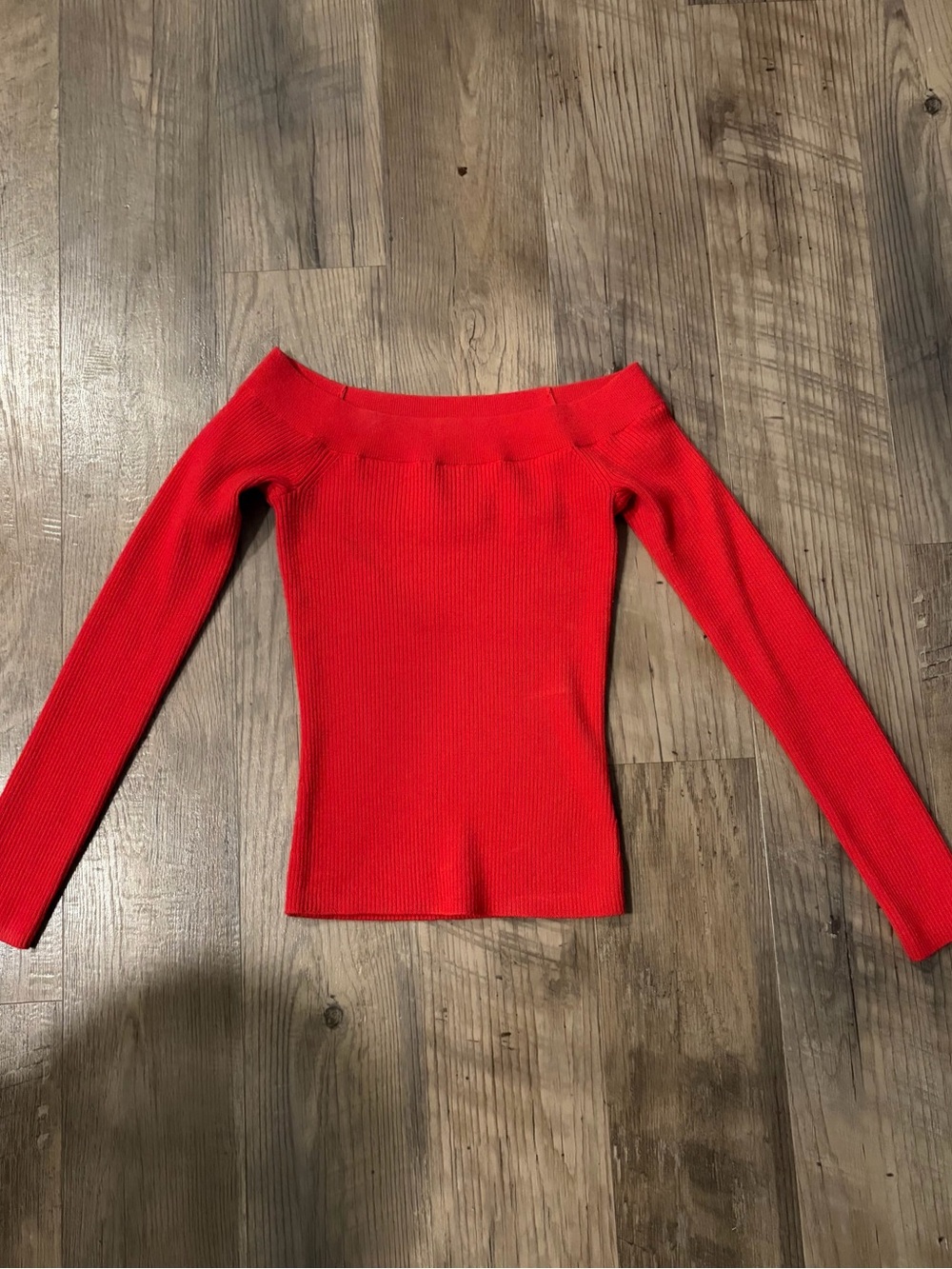 GAP Off-Shoulder Red Ribbed Women's Sweater